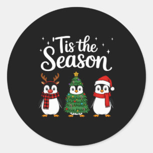 Tis The Season Penguin Christmas Santa Long Sleeve Classic Round Sticker