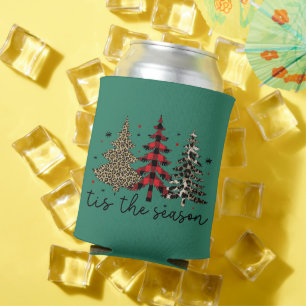 "Tis the Season" Plaid Leopard Christmas Trees Can Cooler