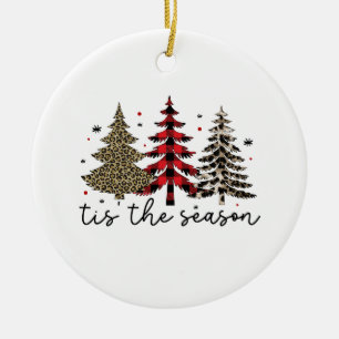 "Tis the Season" Plaid Leopard Christmas Trees Ceramic Ornament