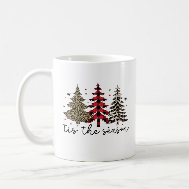 "Tis the Season" Plaid Leopard Christmas Trees Coffee Mug (Left)