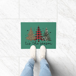 "Tis the Season" Plaid Leopard Christmas Trees Doormat
