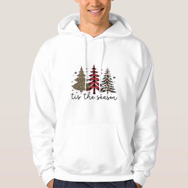 "Tis the Season" Plaid Leopard Christmas Trees Hoodie (Front)