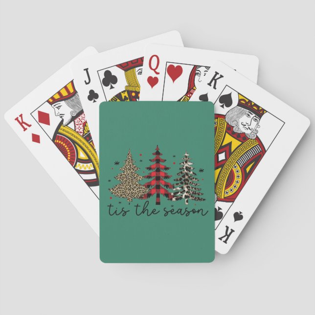 "Tis the Season" Plaid Leopard Christmas Trees Playing Cards (Back)