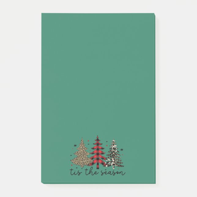 "Tis the Season" Plaid Leopard Christmas Trees Post-it Notes (Front)