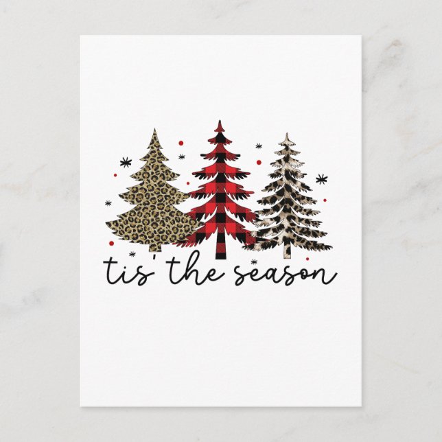 "Tis the Season" Plaid Leopard Christmas Trees Postcard (Front)