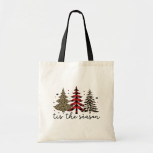 "Tis the Season" Plaid Leopard Christmas Trees Tote Bag