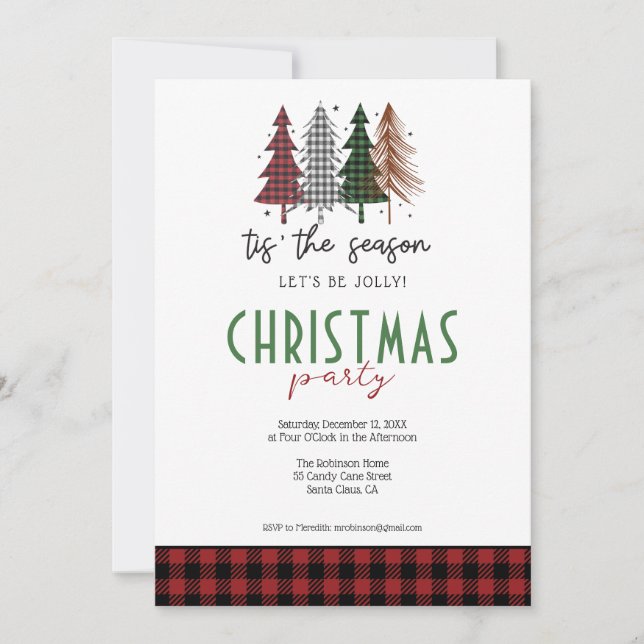 Tis The Season Plaid Trees Christmas Party Invitation (Front)