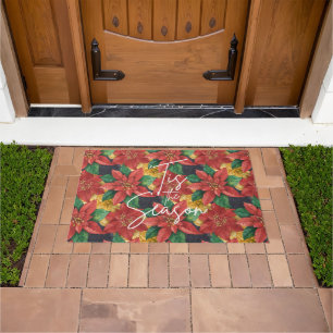 Tis the Season Poinsettia Christmas Holiday Doormat