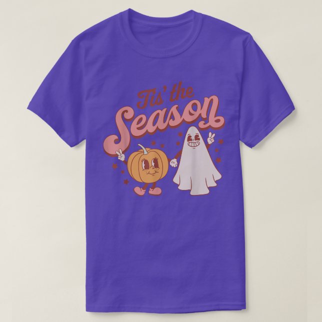 Tis' The Season Pumpkin And Ghost Halloween Party  T-Shirt (Design Front)