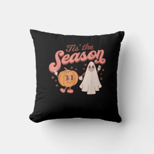 Tis The Season Pumpkin Boo 60s 70s Halloween Costu Cushion