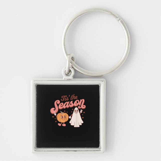 Tis The Season Pumpkin Boo 60s 70s Halloween Costu Key Ring (Front)