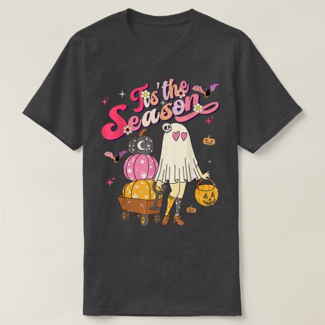 Tis' the Season Pumpkin Boo 60s 70s Hippie Hallowe T-Shirt (Design Front)