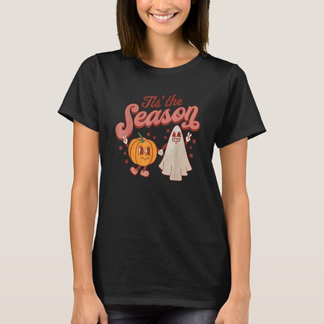 Tis The Season Pumpkin Boo 60s 70s Hippie Hallowee T-Shirt (Front)