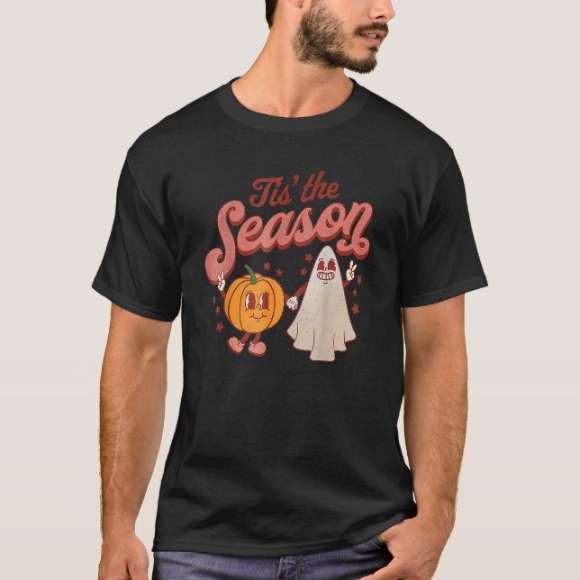 Tis The Season Pumpkin Boo 60s 70s Hippie Hallowee T-Shirt (Front)
