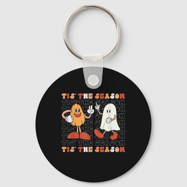 Tis The Season Pumpkin Boo 70s Halloween Costume Key Ring (Front)