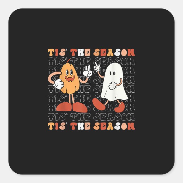 Tis The Season Pumpkin Boo 70s Halloween Costume Square Sticker (Front)