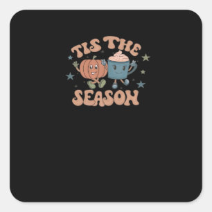 Tis The Season Pumpkin Fall Coffee Retro Square Sticker