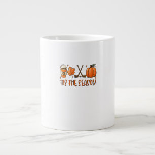 Tis The Season Pumpkin Latte Fall Leaves Thanksgiv Large Coffee Mug