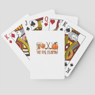 Tis The Season Pumpkin Latte Fall Leaves Thanksgiv Playing Cards