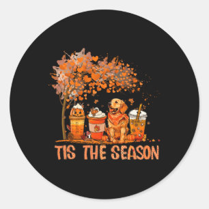 Tis The Season Pumpkin Latte Golden Retrieve Hallo Classic Round Sticker