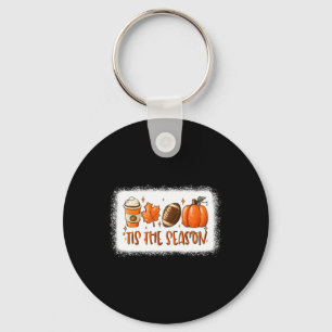 Tis The Season Pumpkin Leaf Latte Fall Football Bl Key Ring