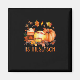 Tis The Season Pumpkin Leaf Latte Fall Softball Magnet