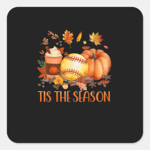 Tis The Season Pumpkin Leaf Latte Fall Softball Square Sticker
