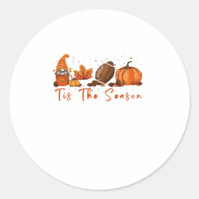 Tis The Season Pumpkin Leaf Latte Fall Thanksgivin Classic Round Sticker (Front)