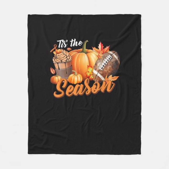 Tis The Season Pumpkin Leaf Latte Fall Thanksgivin Fleece Blanket (Front)