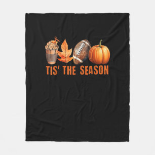 Tis The Season Pumpkin Leaf Latte Fall Thanksgivin Fleece Blanket