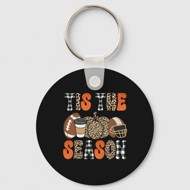 Tis The Season Pumpkin Leaf Latte Fall Thanksgivin Key Ring (Front)