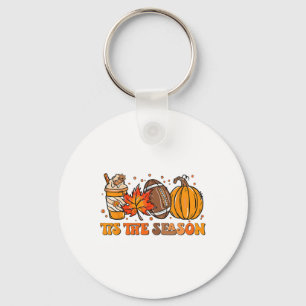 Tis The Season Pumpkin Leaf Latte Fall Thanksgivin Key Ring