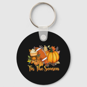 Tis The Season Pumpkin Leaf Latte Fall Thanksgivin Key Ring