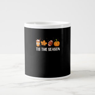 Tis The Season Pumpkin Leaf Latte Fall Thanksgivin Large Coffee Mug