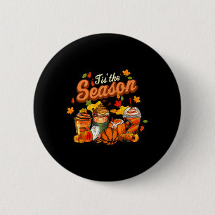 Tis The Season Pumpkin Leaf Latte Fall Volleyball 6 Cm Round Badge