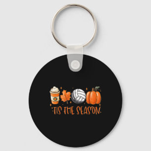 Tis The Season Pumpkin Leaf Latte Fall Volleyll Key Ring