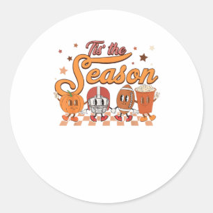 Tis The Season Pumpkin Leaf Latte Football Creativ Classic Round Sticker