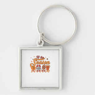 Tis The Season Pumpkin Leaf Latte Football Creativ Key Ring