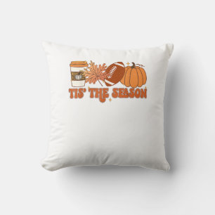 Tis The Season Pumpkin Leaf Thanksgiving Football Cushion