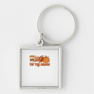 Tis The Season Pumpkin Leaf Thanksgiving Football Key Ring