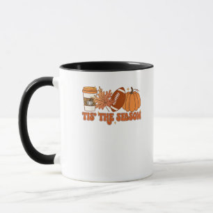 Tis The Season Pumpkin Leaf Thanksgiving Football Mug