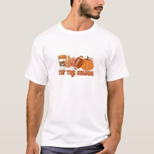 Tis The Season Pumpkin Leaf Thanksgiving Football  T-Shirt