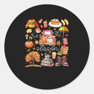 Tis The Season Pumpkin Leaves Autumn Classic Round Sticker