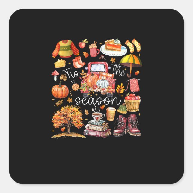 Tis The Season Pumpkin Leaves Autumn Square Sticker (Front)