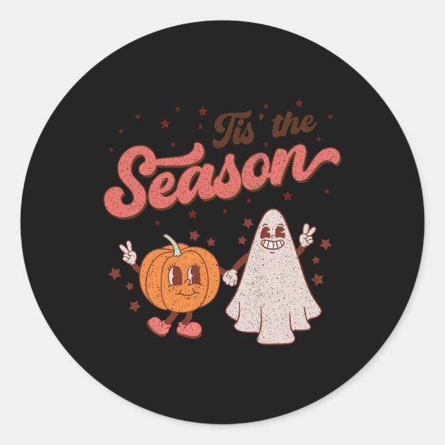 Tis The Season Pumpkin  Spice Fall Autumn Boo Hall Classic Round Sticker (Front)