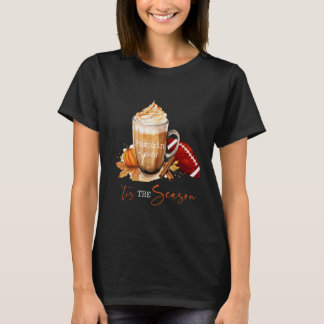 Tis the Season Pumpkin Spice Football Fall Black T-Shirt