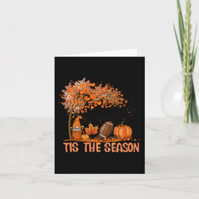 Tis The Season Pumpkin Spice Football Fall Leaves  Card (Front)