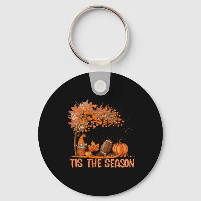 Tis The Season Pumpkin Spice Football Fall Leaves  Key Ring (Front)