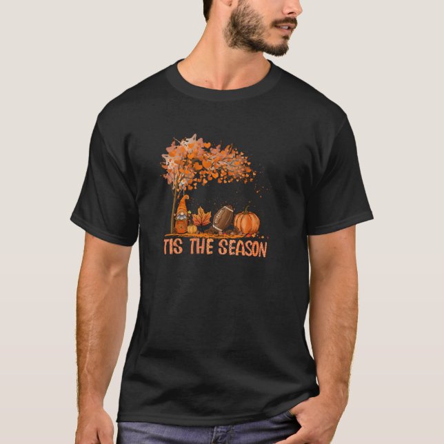 Tis The Season Pumpkin Spice Football Fall Leaves  T-Shirt (Front)