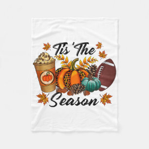 Tis The Season Pumpkin Spice Footbyll Fall Leaves Fleece Blanket